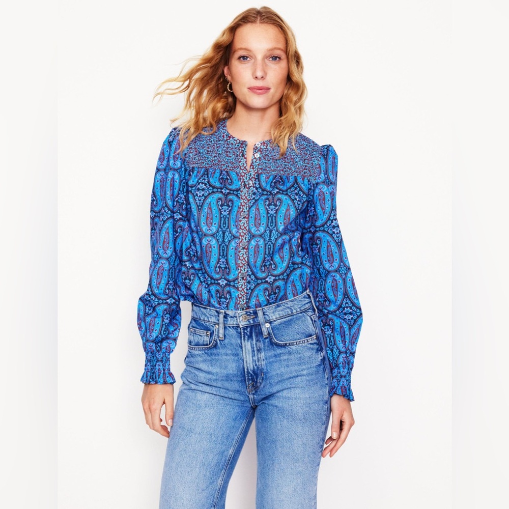 NWT BODEN Smocked Yoke Cotton Blouse Hotch Potch Paisley Bud Size US 4 / UK 8